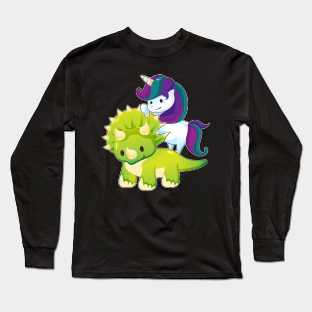 Unicorn Riding Triceratops Dinosaur Squad Girls Long Sleeve T-Shirt by Xizin Gao